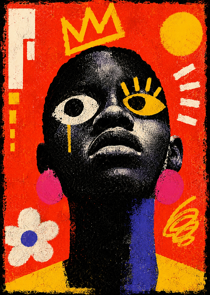 Abstract Portrait with Crown and Symbols pop art