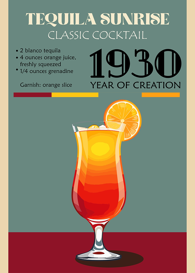 Tequila Sunrise Cocktail Recipe Poster