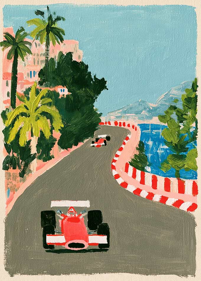 Monaco Grand Prix Vintage Style Painting