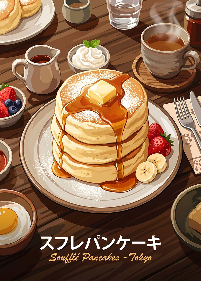 Japanese Soufflé Pancakes Breakfast Illustration