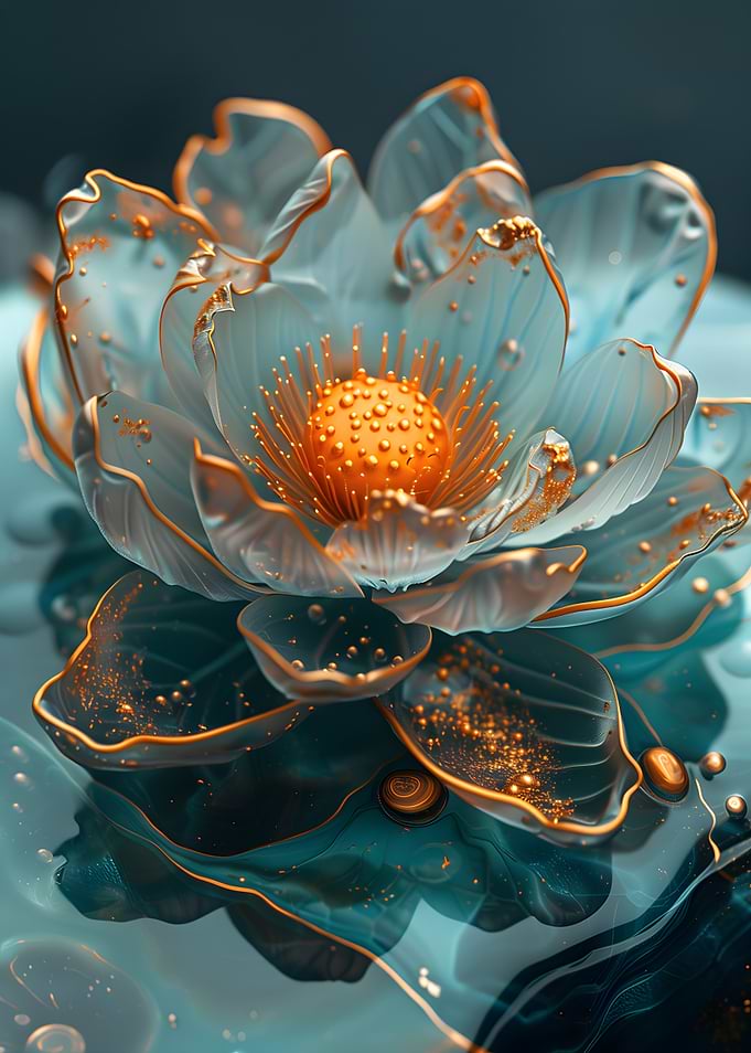 Elegant Teal and Gold Lotus Flower