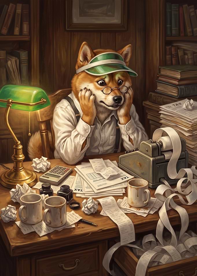 Stressed Shiba Inu Accountant Working