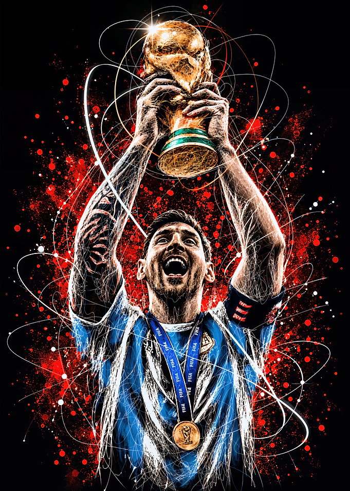 Lionel Messi Lifting World Cup Trophy