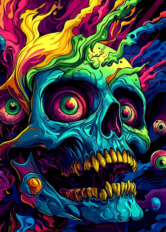 Psychedelic Neon Skull Art