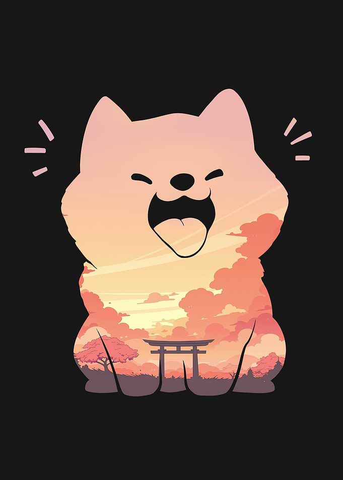 Happy Shiba Inu Sunset Japanese Landscape