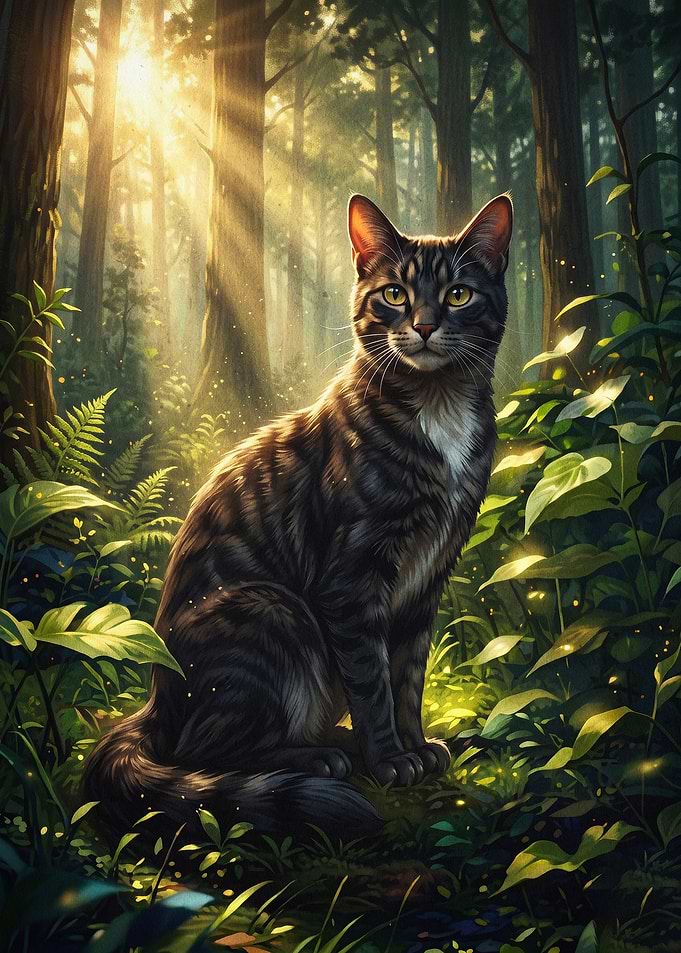 Tabby Cat Forest Sunlight Art Poste