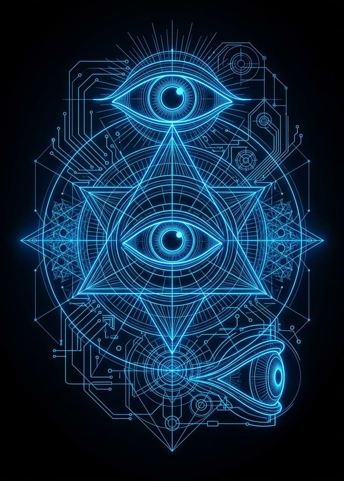 Neon Cybernetic All-Seeing Eye Blueprint