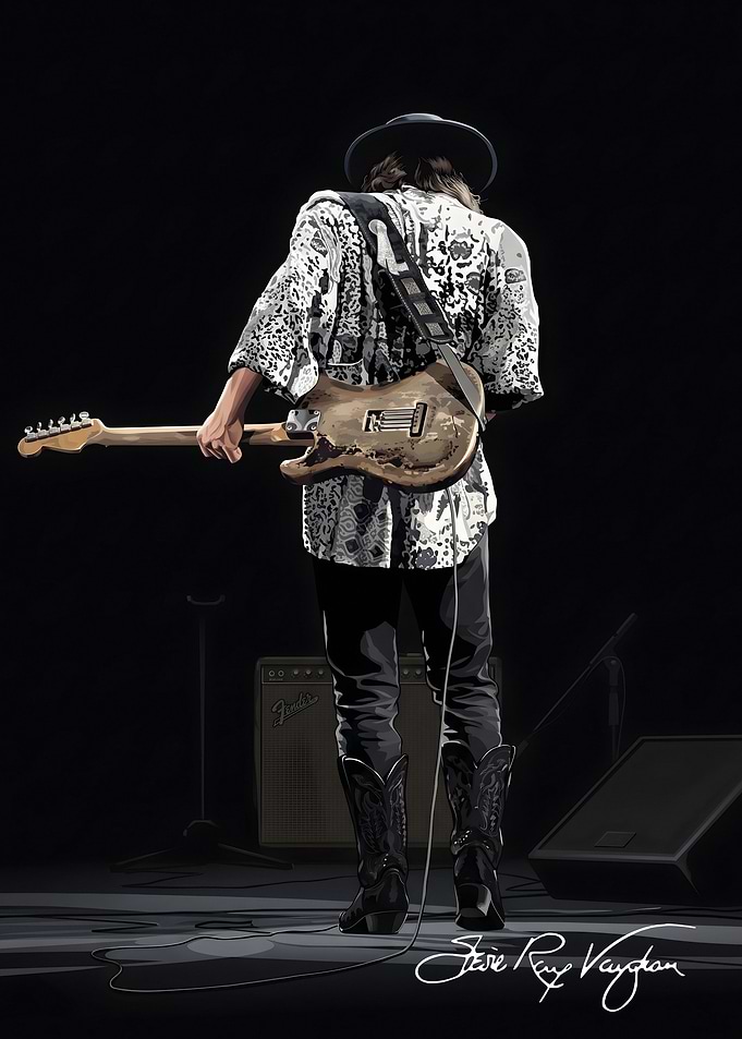 Stevie Ray Vaughan Guitarist Illustration
