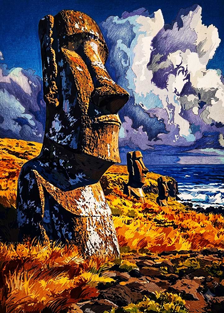 Easter Island Moai Statues Landscape