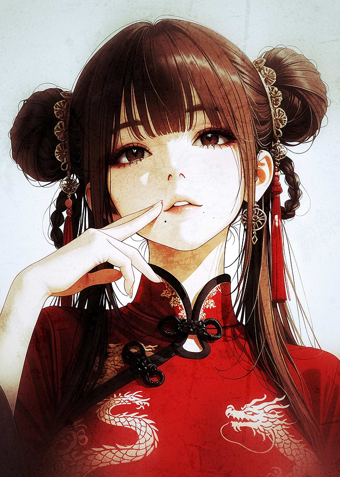 Anime Girl in Traditional Red Qipao