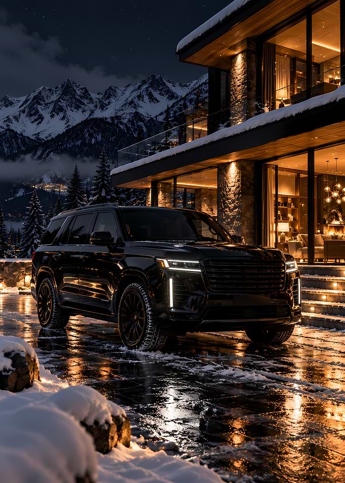 Luxury SUV at Snowy Mountain Villa