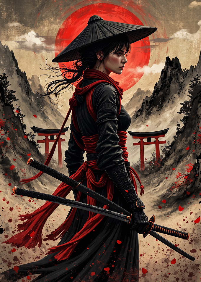 Female Samurai Warrior with Katanas