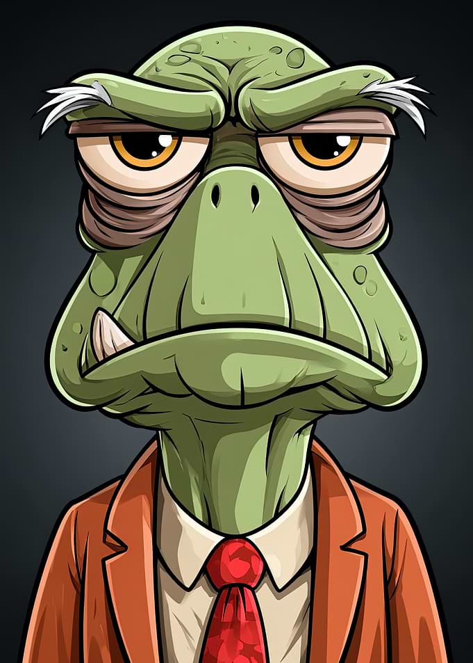 Grumpy Old Turtle Businessman Portrait
