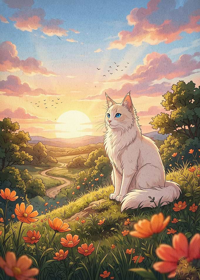 Sunset Sky Cat Landscape Poster
