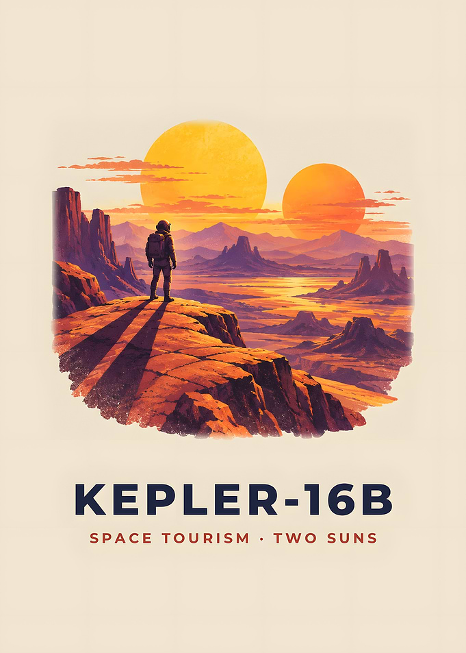 Kepler-16b Twin Suns Explorer Vintage Space Poster