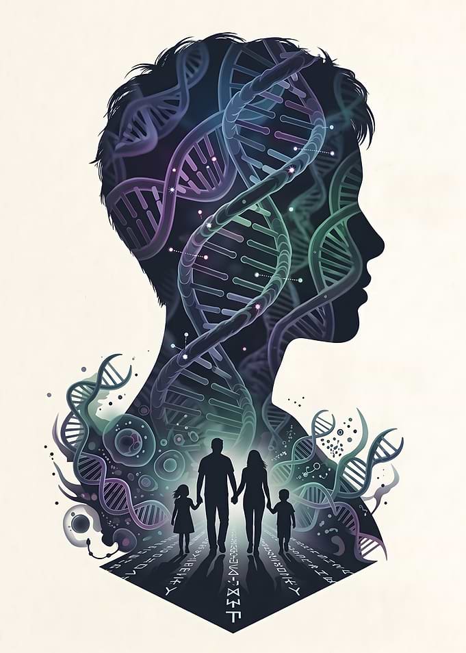 Family Silhouette with DNA Helix