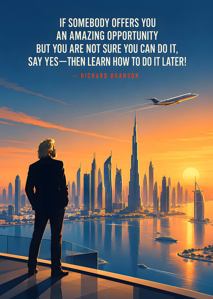 Richard Branson Inspirational Dubai Skyline Quote