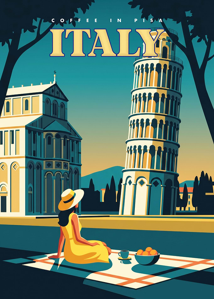 Vintage Travel Poster of Pisa Italy