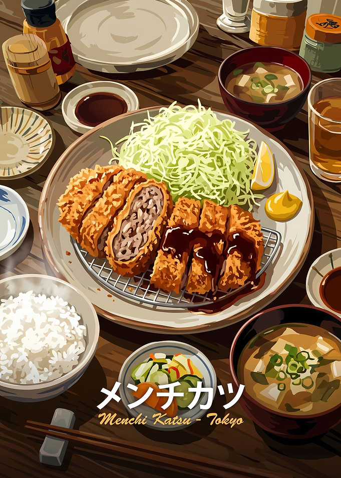 Delicious Japanese Menchi Katsu Meal