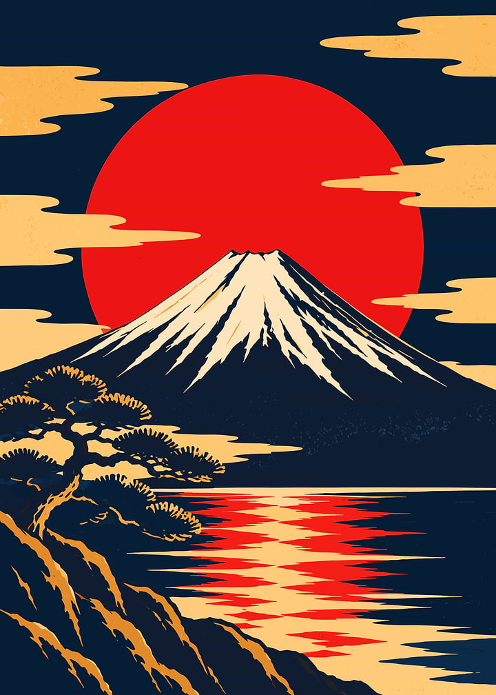 Crimson Sun Over Mount Fuji