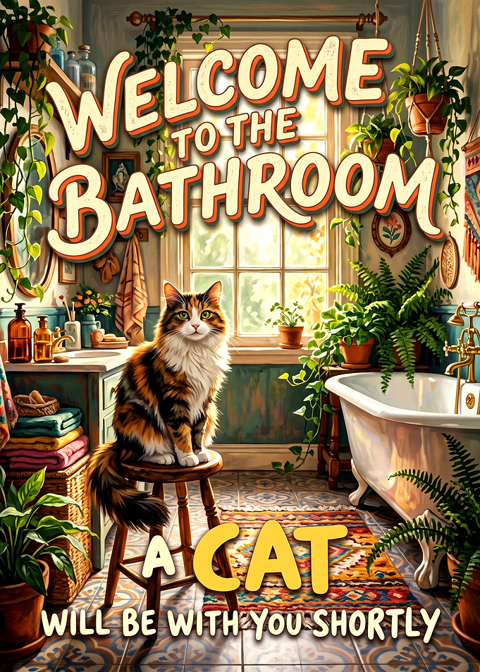 Welcome to the Bathroom Cat Sign