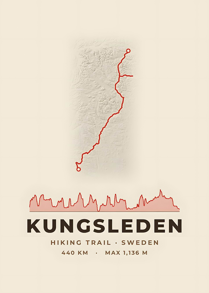 Kungsleden Hiking Trail Map Vintage Topo Print