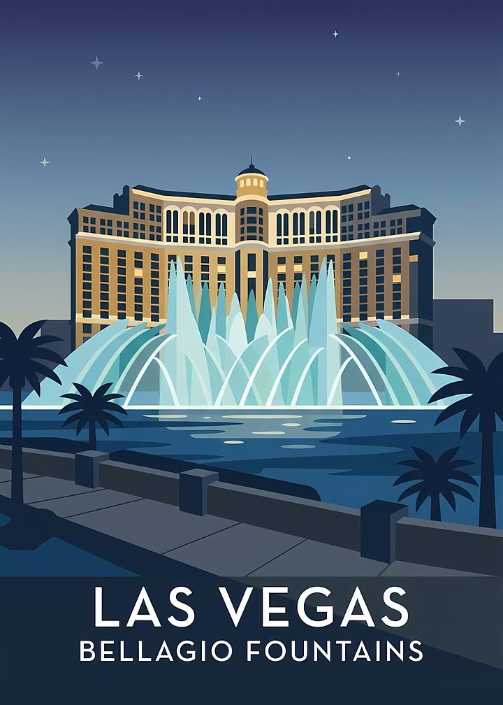 Las Vegas Bellagio Fountains Travel Poster