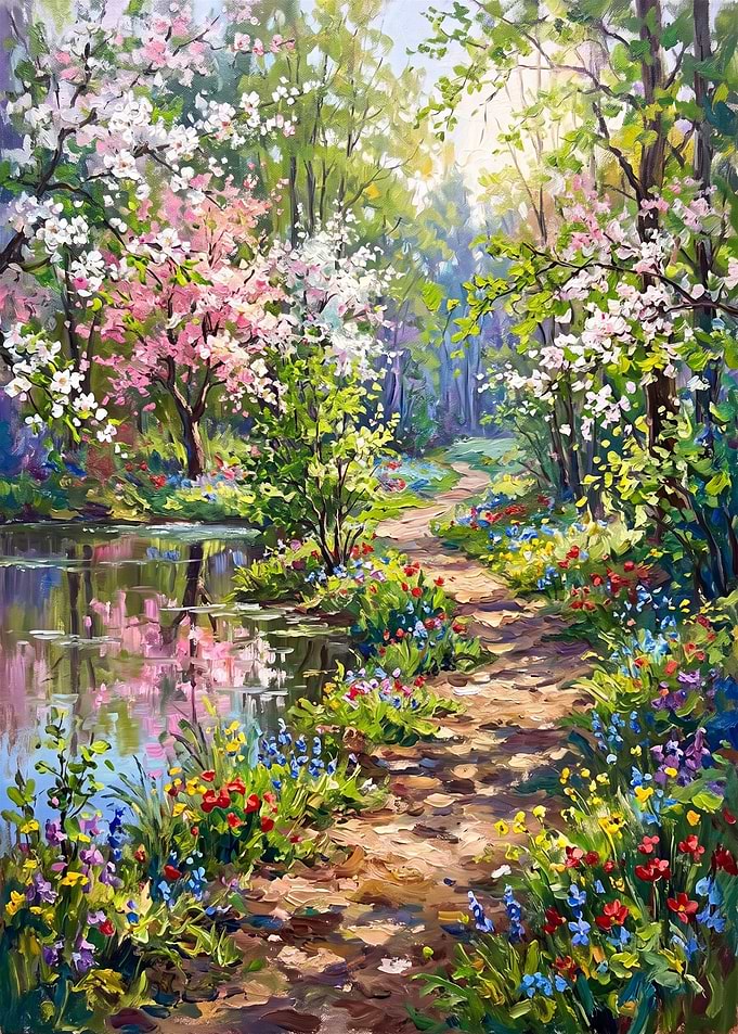 Impressionist Spring Garden Path Painting