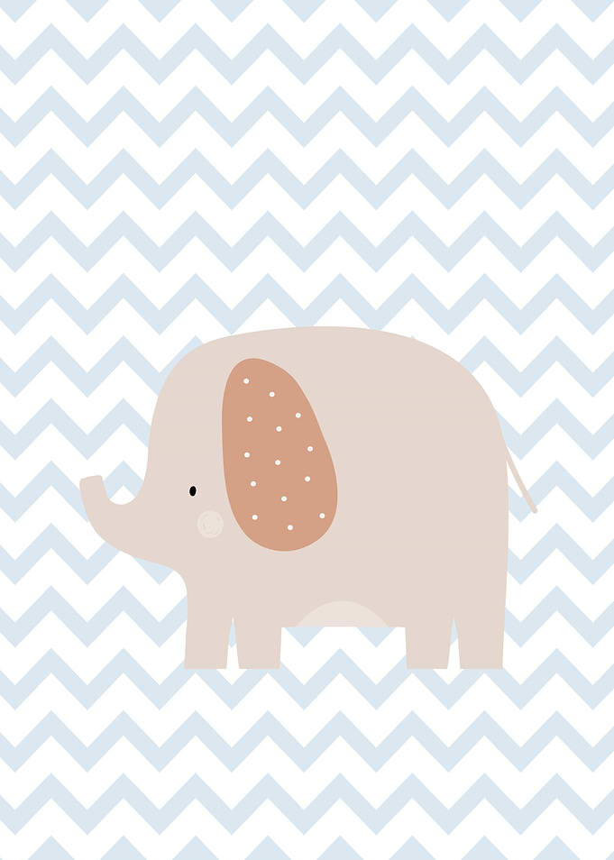 Cute Baby Elephant Chevron Wall Art