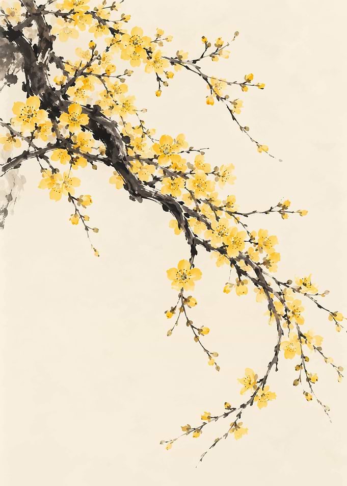 Traditional Ink Wash Yellow Plum Blossom