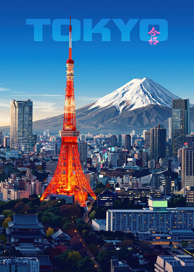 Tokyo Tower and Mount Fuji Poster
