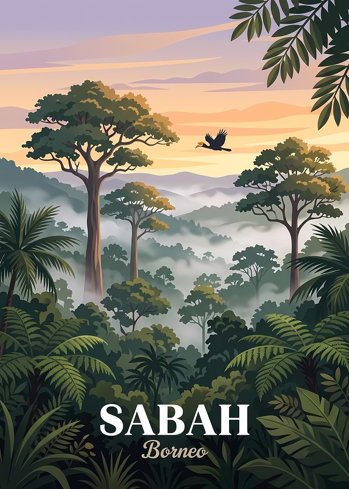 Sabah Borneo Rainforest Travel Poster