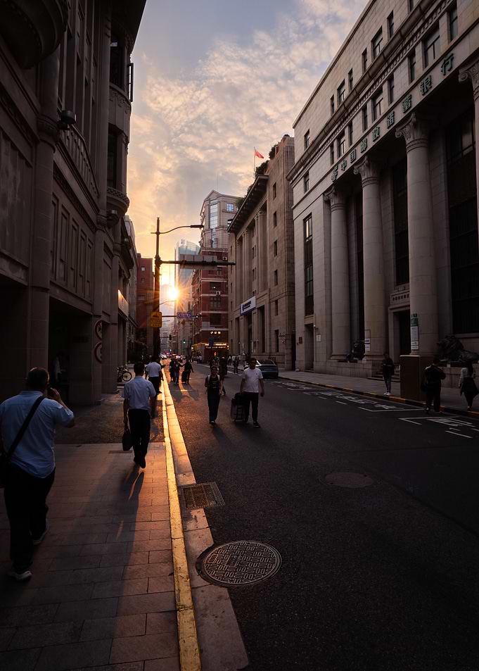 Sunset on a Historic City Street