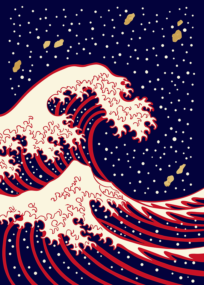 Japanese Great Wave Ukiyo-e Metal Poster, No Text