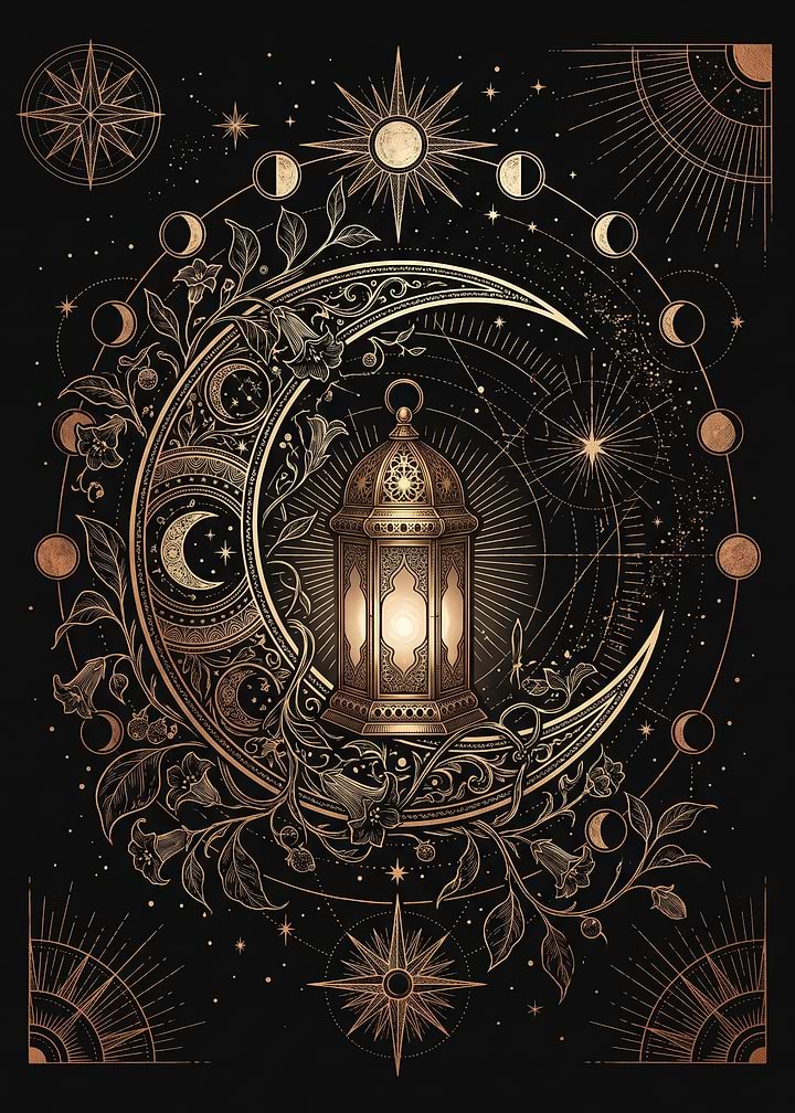Celestial Lantern and Moon Phases Art