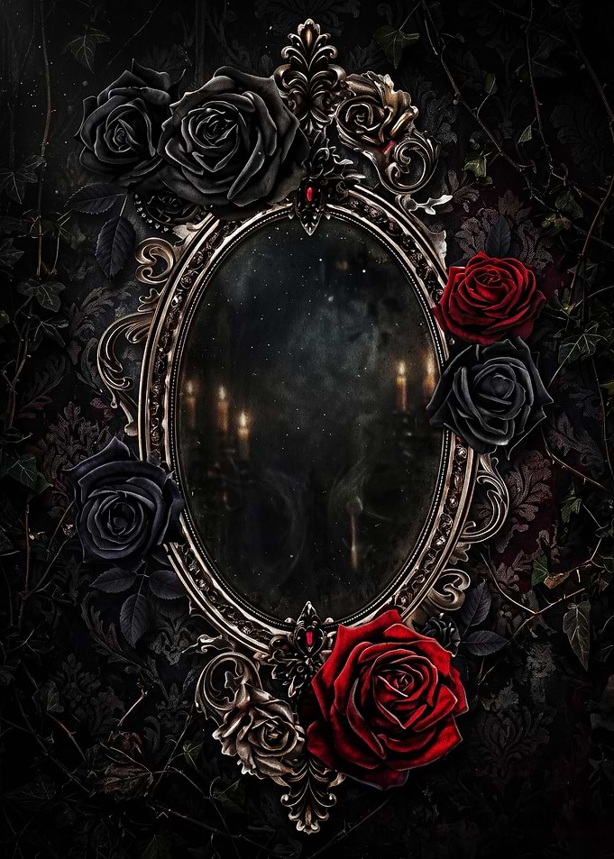 Gothic Mirror with Red and Black Roses