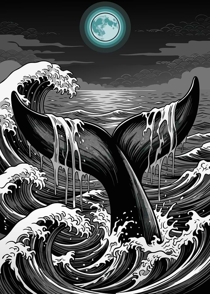 Whale Tail in Stormy Ocean