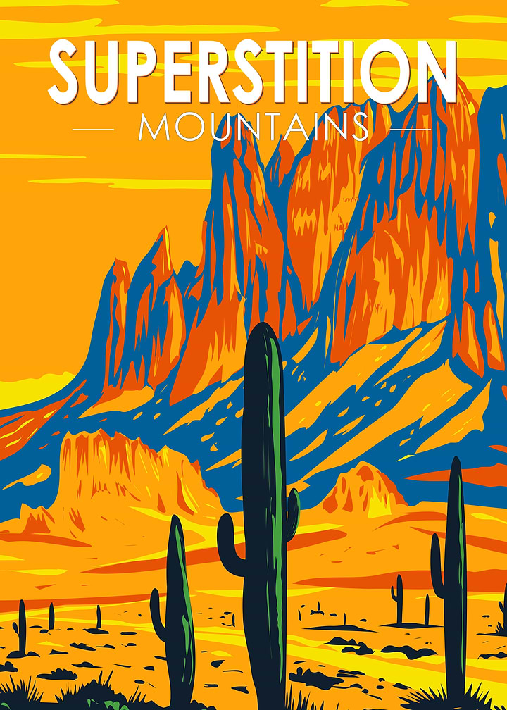 Superstition Mountains Vintage Travel Poster