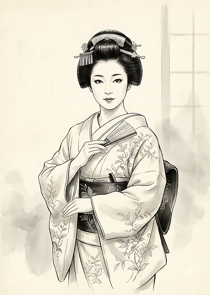 Elegant Geisha in Traditional Kimono