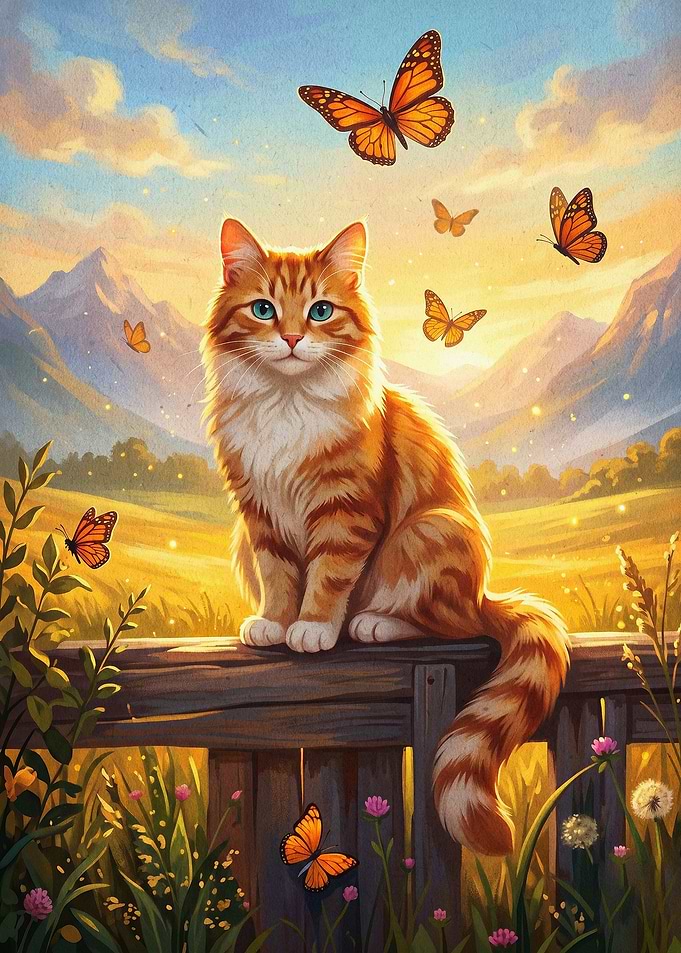 Cat Butterfly Fantasy Nature Poster