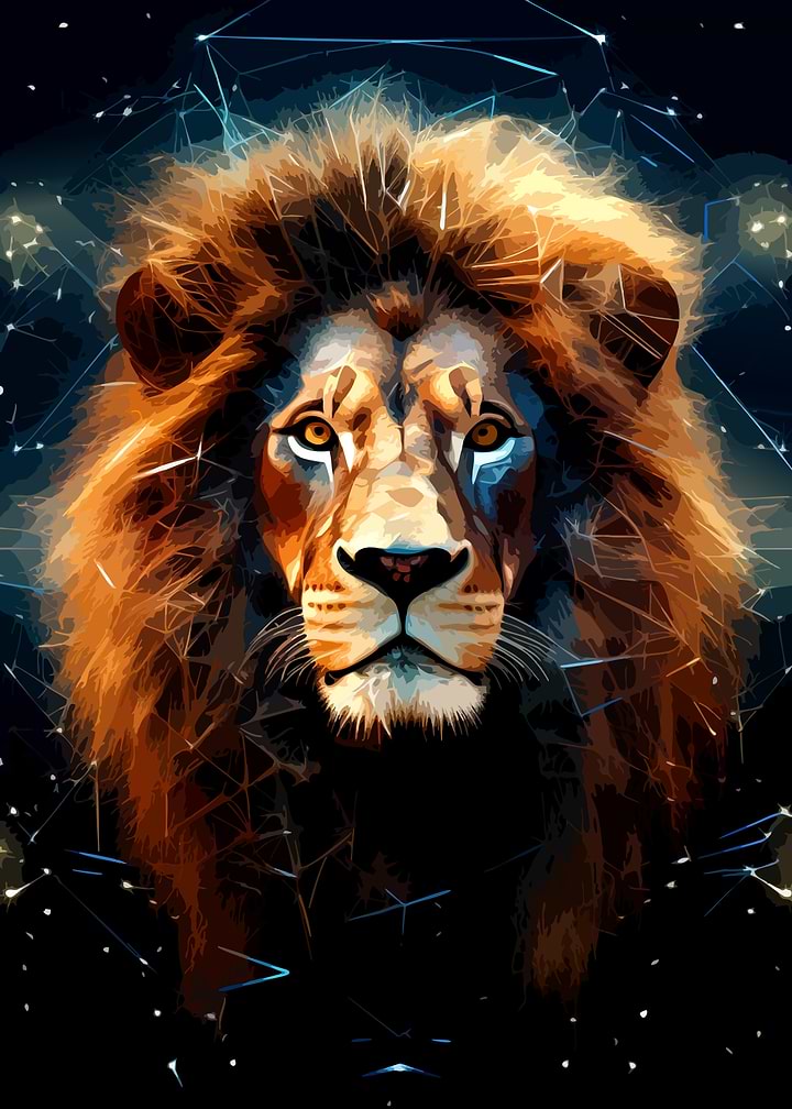 Majestic Lion with Geometric Constellation Art