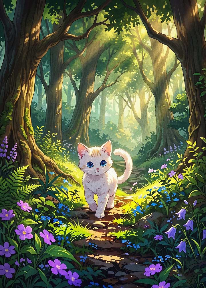 Cute Cat Forest Fantasy Art Poster