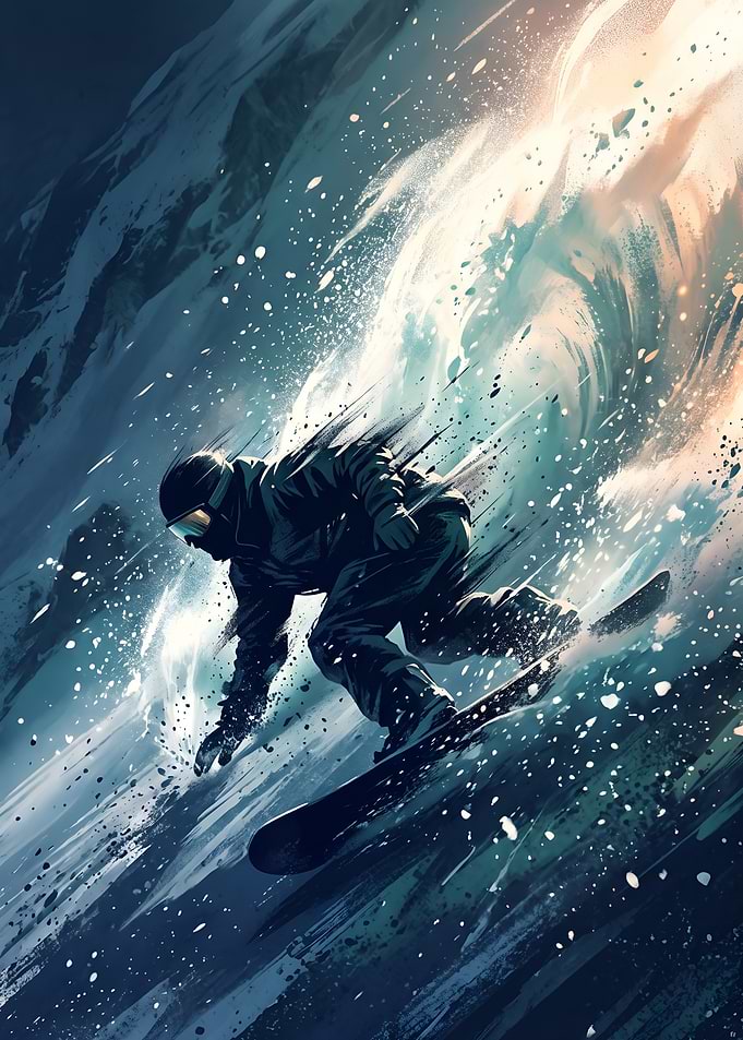 Snowboarder Carving Down Mountain Slope