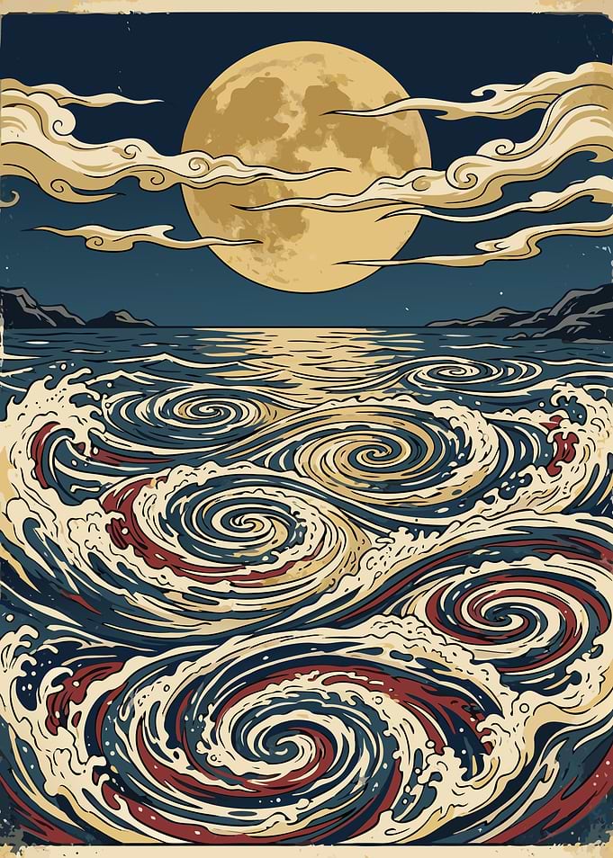 Stylized Moonlit Ocean Swirls