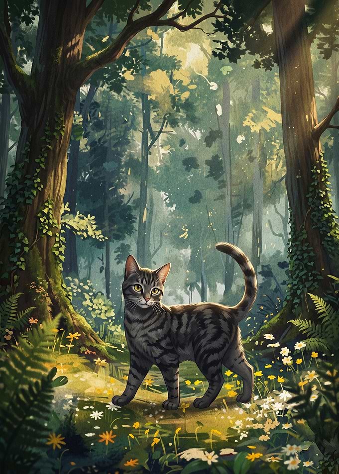 Tabby Cat Forest Magical Art
