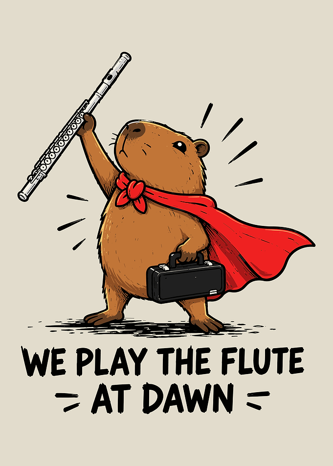 Superhero Capybara Flute Player