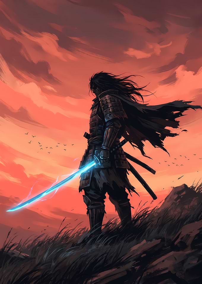 Samurai with Glowing Electric Katana