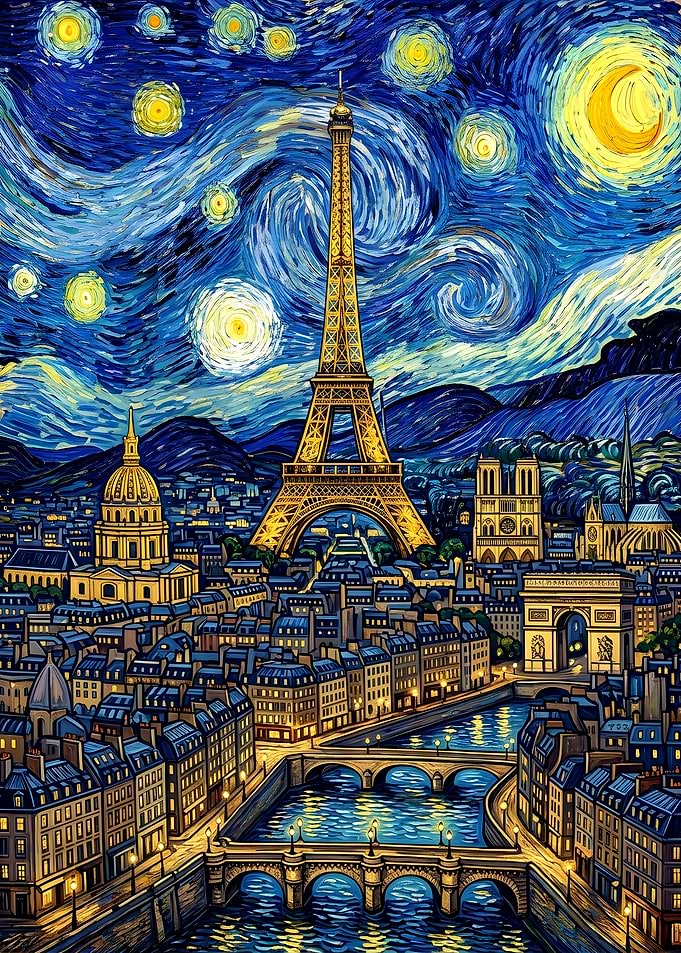 Starry Night Over Paris Cityscape