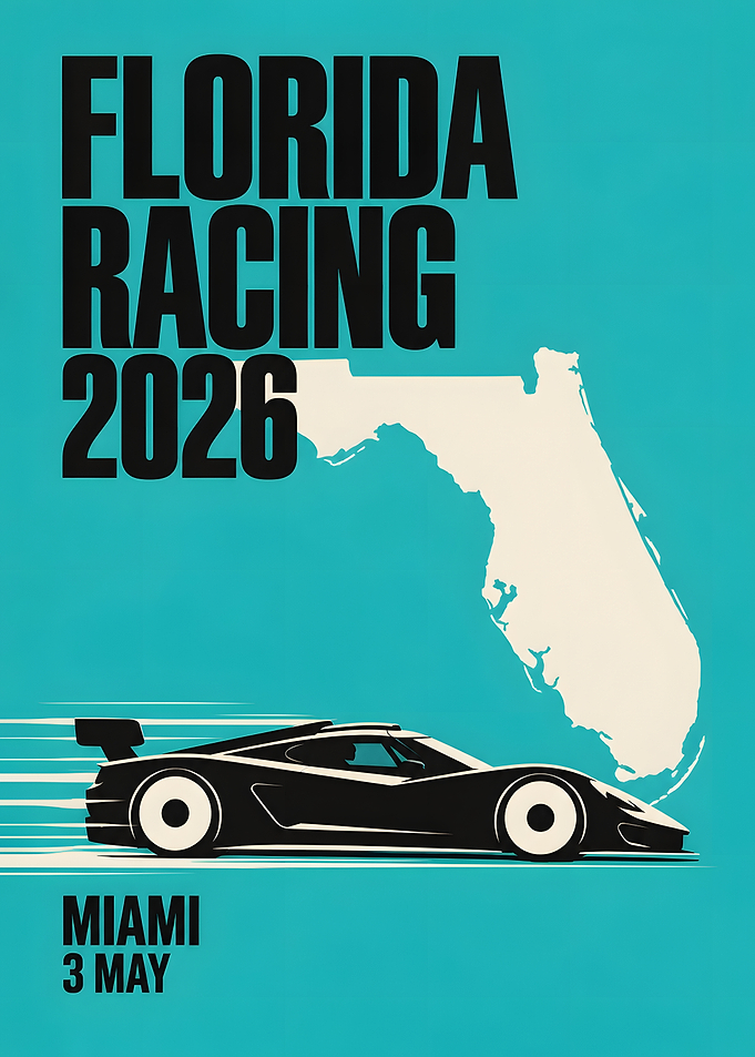 Florida Racing Sports Car Miami Retro Poster