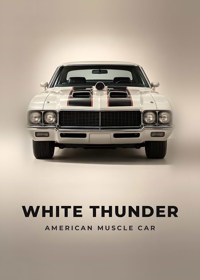 White Muscle Car Twin Hood Scoops Poster